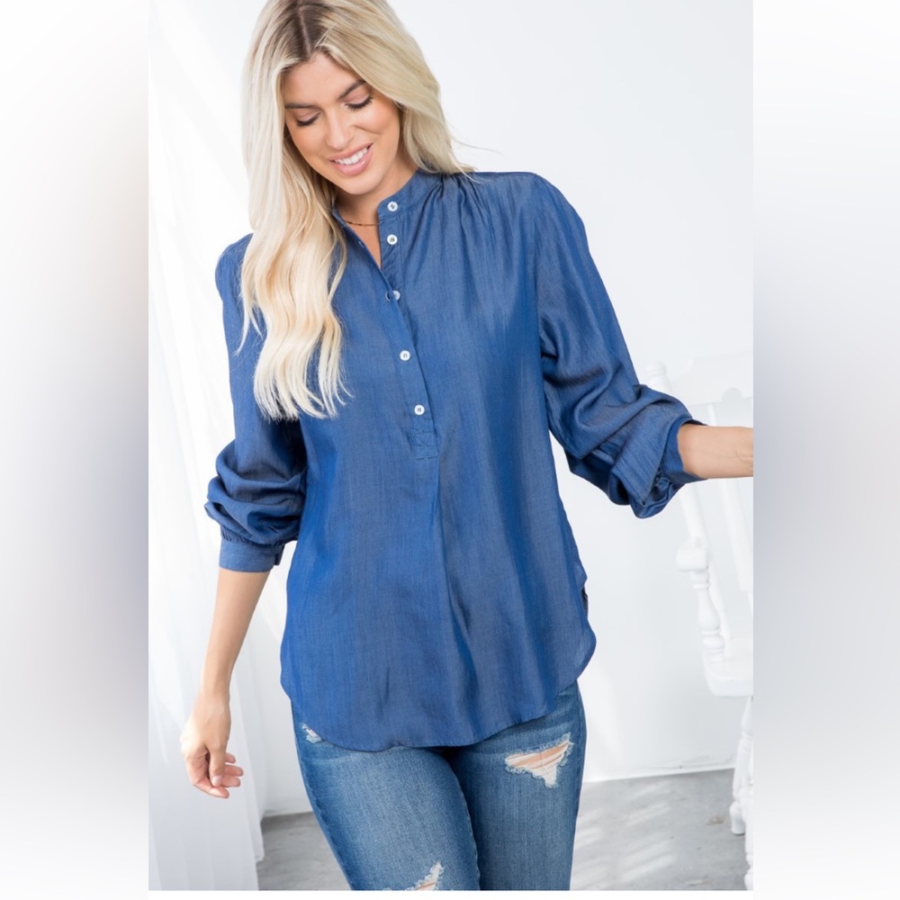 22 Boho Relaxed Denim Shirt with Button Front